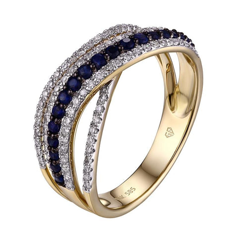 0.3 Ctw Diamond 14k Yellow Gold Sapphire Round Shape Womens Gemstone Ring