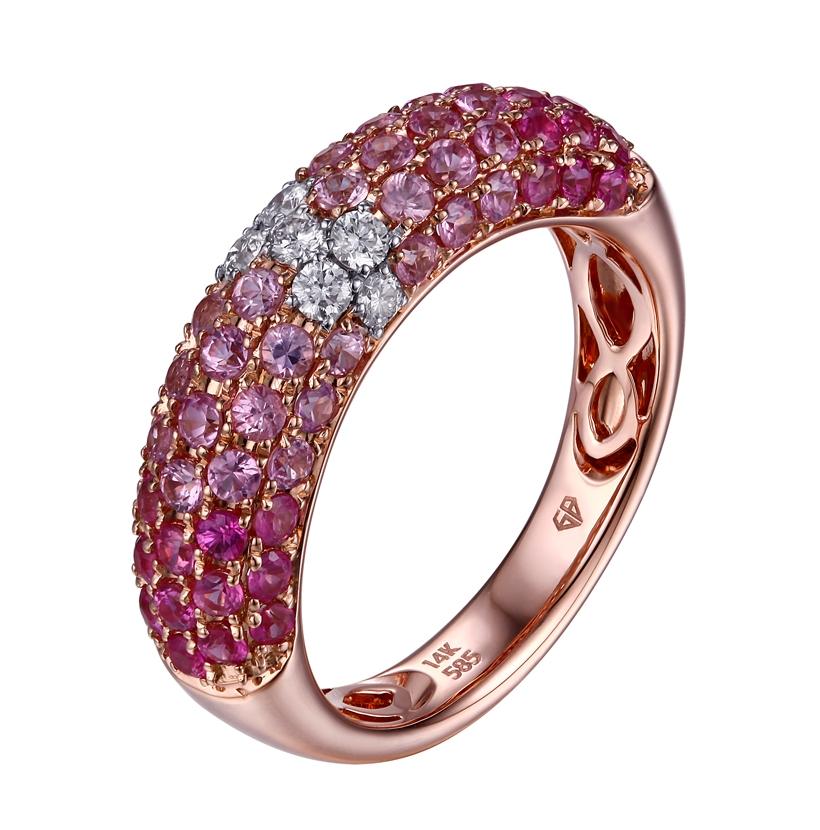 0.22 Ctw Diamond 14k Rose Gold Sapphire Round Shape Womens Gemstone Ring