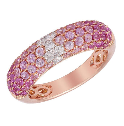 0.17 Ctw Diamond 14k Rose Gold Sapphire Round Shape Womens Gemstone Ring