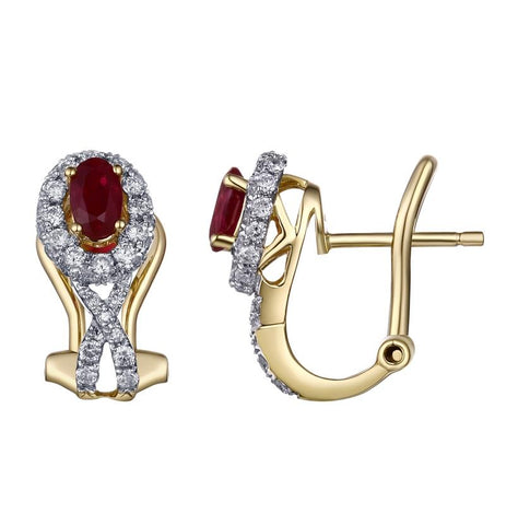 0.54 Ctw Diamond 14k Yellow Gold Ruby Round Shape Womens Gemstone Earrings