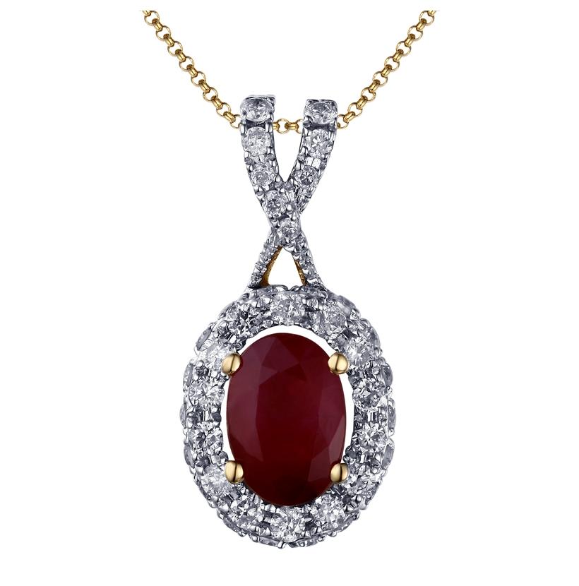 0.31 Ctw Diamond 14k Yellow Gold Ruby Round Shape Womens Gemstone Necklace Pendant With 16 Inch Chain