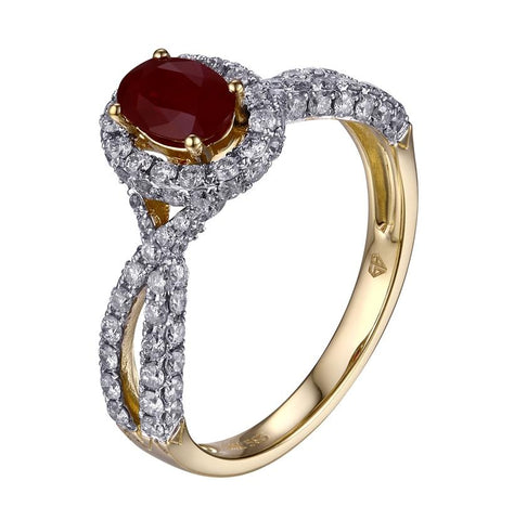0.81 Ctw Diamond 14k Yellow Gold Ruby Round Shape Womens Gemstone Ring