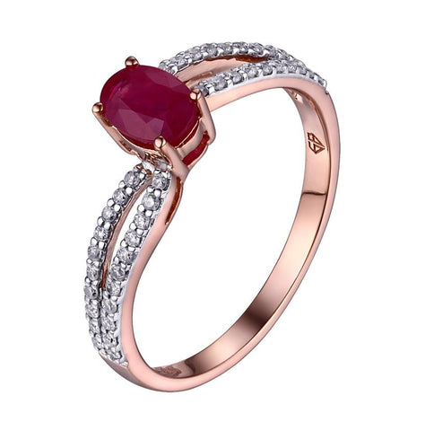 0.17 Ctw Diamond 14k Rose Gold Ruby Round Shape Womens Gemstone Ring