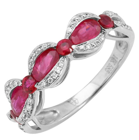 0.13 Ctw Diamond 14k White Gold Ruby Round Shape Womens Gemstone Ring