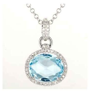 0.14 Ctw Diamond 14k White Gold Topaz Round Shape Womens Gemstone Necklace Pendant With 16 Inch Chain