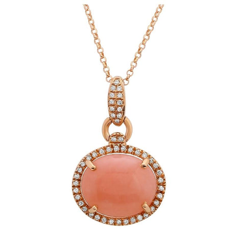 0.14 Ctw Diamond 14k Rose Gold Opal Round Shape Womens Gemstone Necklace Pendant With 16 Inch Chain