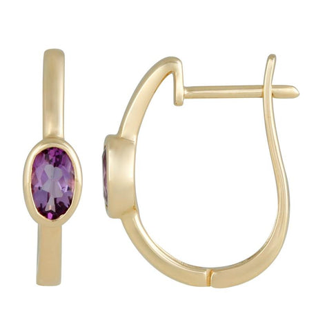 14k Yellow Gold Amethyst Oval Shape Womens Gemstone Earrings