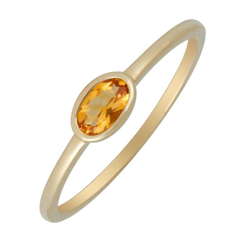 14k Yellow Gold Citrine Oval Shape Womens Gemstone Ring