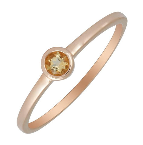 14k Rose Gold Citrine Round Shape Womens Gemstone Ring