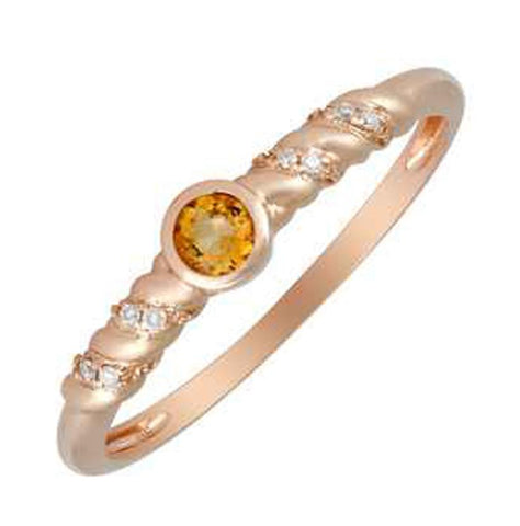 0.02 Ctw Diamond 14k Rose Gold Citrine Round Shape Womens Gemstone Ring