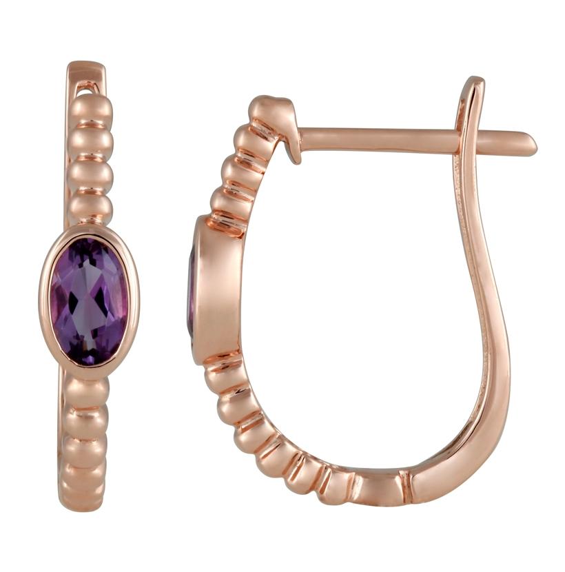 14k Rose Gold Amethyst Oval Shape Womens Gemstone Earrings