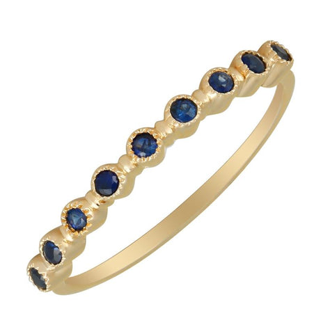 14k Yellow Gold Sapphire Round Shape Womens Gemstone Ring