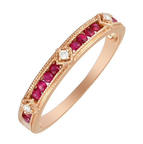 0.03 Ctw Diamond 14k Rose Gold Ruby Round Shape Womens Gemstone Ring