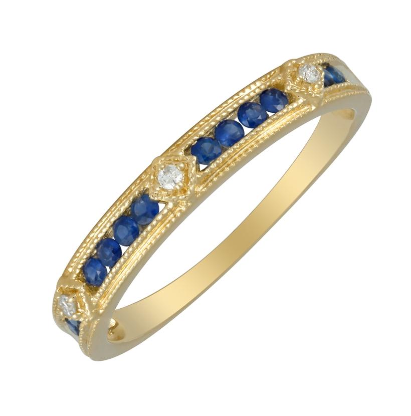 0.03 Ctw Diamond 14k Yellow Gold Sapphire Round Shape Womens Gemstone Ring