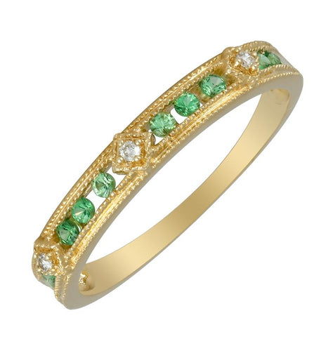 0.03 Ctw Diamond 14k Yellow Gold Tsavorite Round Shape Womens Gemstone Ring