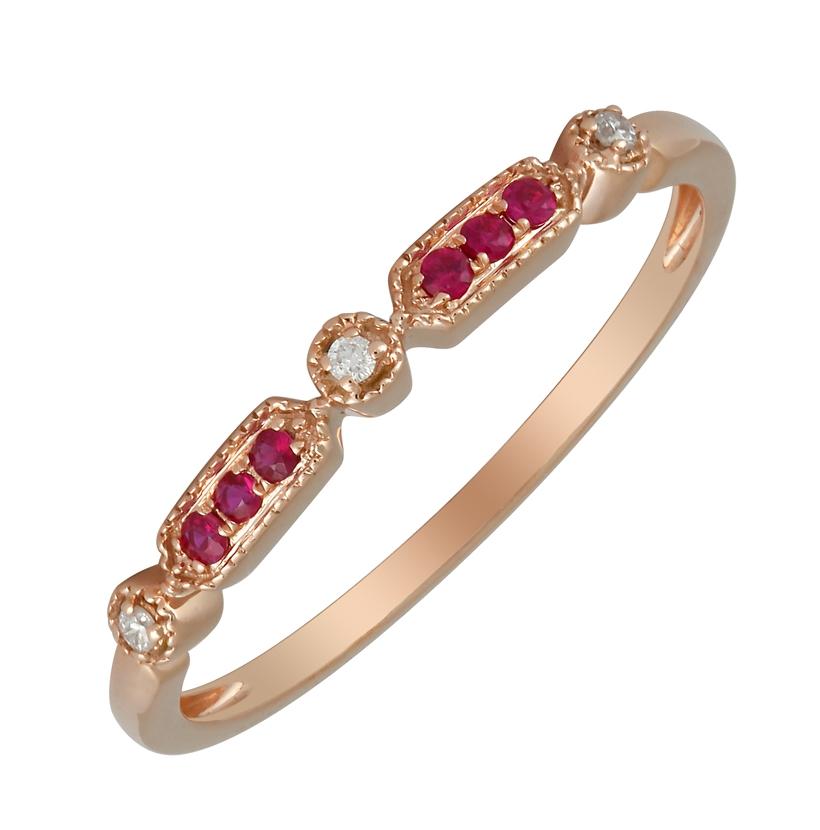 0.02 Ctw Diamond 14k Rose Gold Ruby Round Shape Womens Gemstone Ring