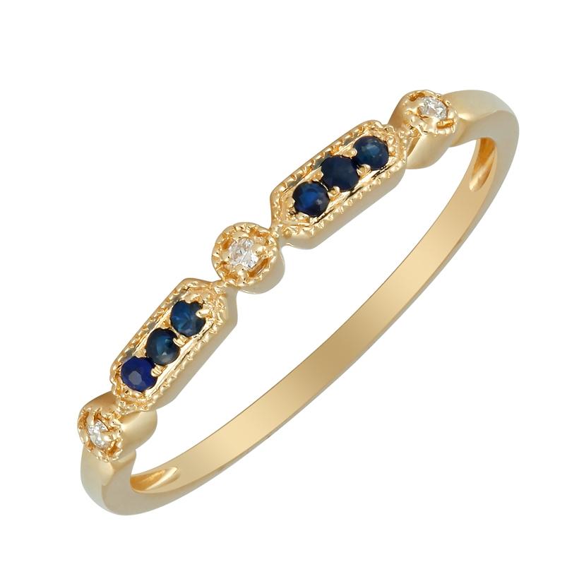 0.02 Ctw Diamond 14k Yellow Gold Sapphire Round Shape Womens Gemstone Ring