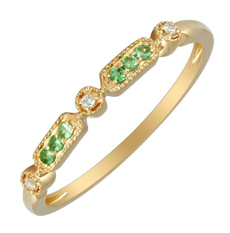 0.02 Ctw Diamond 14k Yellow Gold Tsavorite Round Shape Womens Gemstone Ring