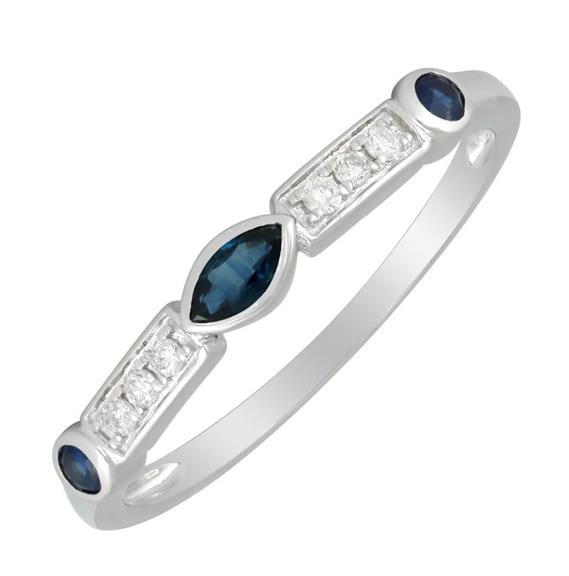 0.06 Ctw Diamond 14k White Gold Sapphire Round Shape Womens Gemstone Ring