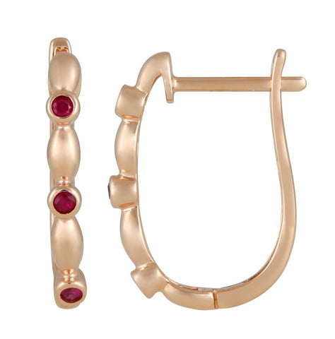 14k Rose Gold Ruby Round Shape Womens Gemstone Earrings