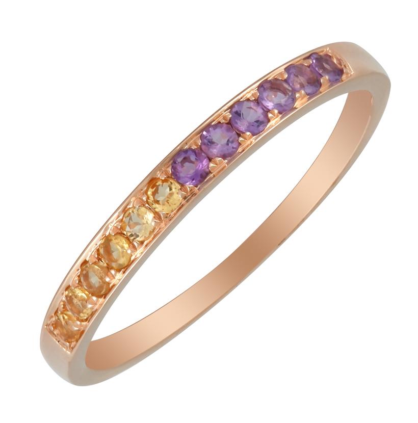 14k Rose Gold Amethyst Citrine Round Shape Womens Gemstone Ring