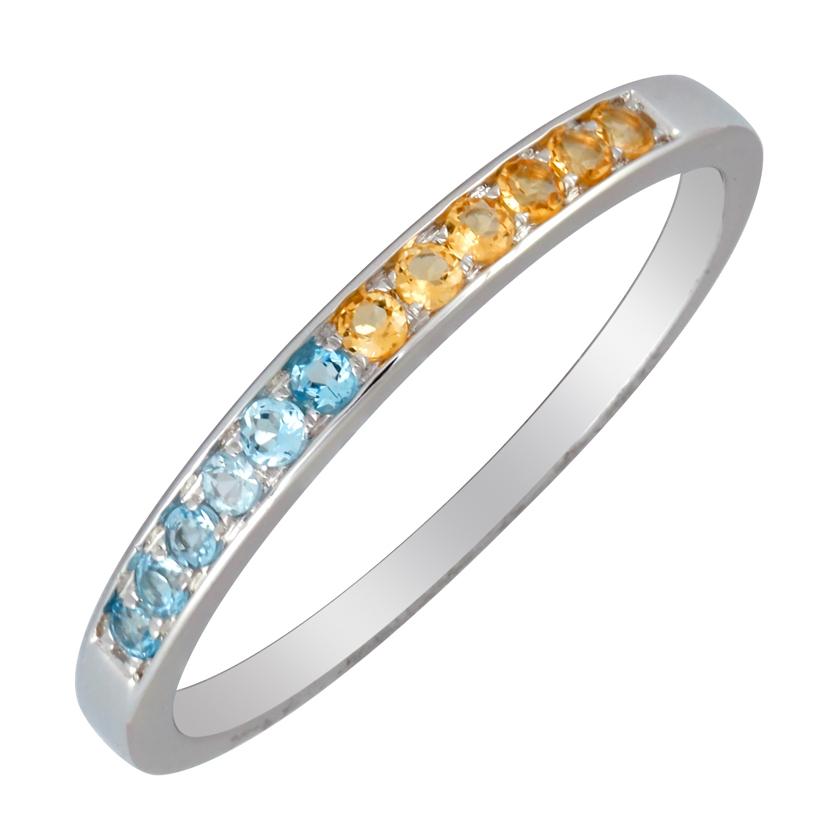 14k White Gold Topaz Citrine Round Shape Womens Gemstone Ring