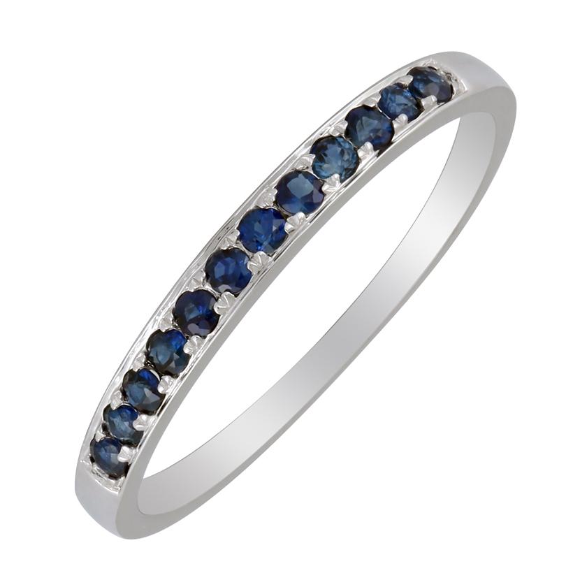 14k White Gold Sapphire Round Shape Womens Gemstone Ring