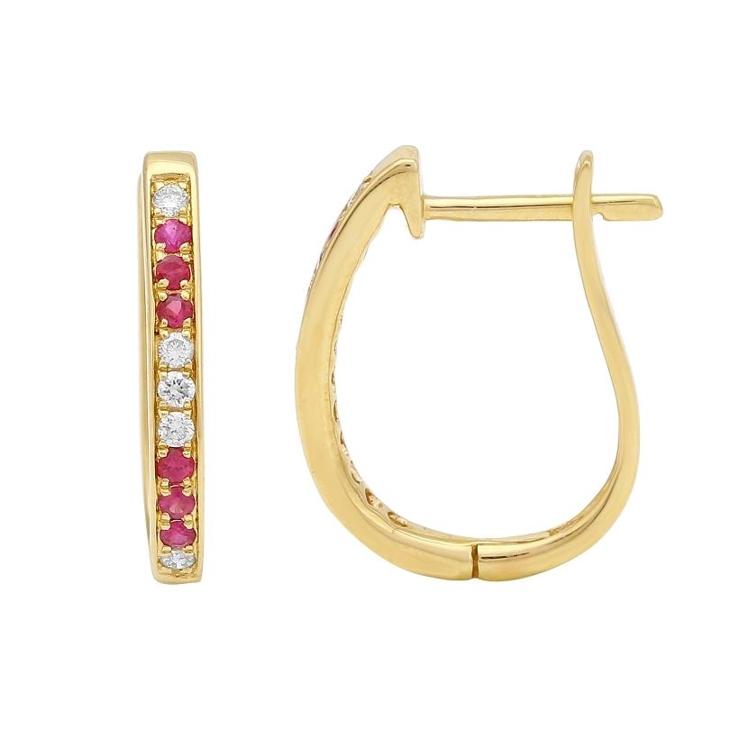 0.11 Ctw Diamond 14k Yellow Gold Ruby Round Shape Womens Gemstone Earrings