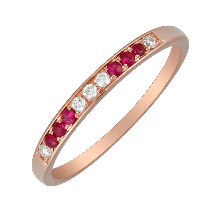 0.06 Ctw Diamond 14k Rose Gold Ruby Round Shape Womens Gemstone Ring