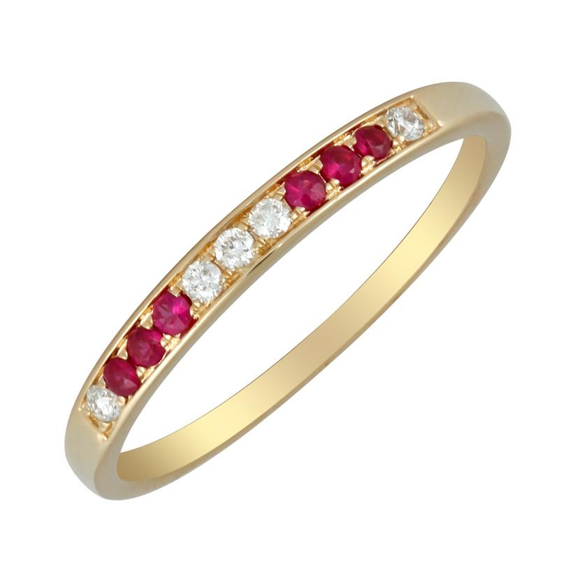 0.06 Ctw Diamond 14k Yellow Gold Ruby Round Shape Womens Gemstone Ring