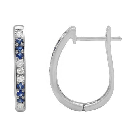 0.11 Ctw Diamond 14k White Gold Sapphire Round Shape Womens Gemstone Earrings