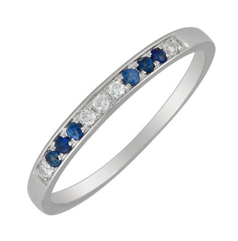 0.06 Ctw Diamond 14k White Gold Sapphire Round Shape Womens Gemstone Ring