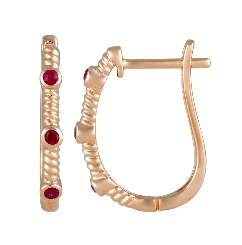 14k Rose Gold Ruby Round Shape Womens Gemstone Earrings