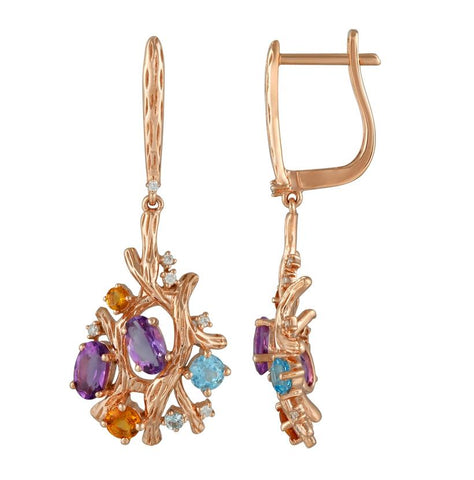 0.05 Ctw Diamond 14k Rose Gold Amethyst Topaz Citrine Round Shape Womens Gemstone Earrings