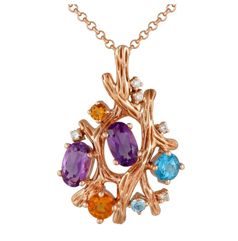 0.03 Ctw Diamond 14k Rose Gold Amethyst Topaz Citrine Round Shape Womens Gemstone Necklace Pendant With 16 Inch Chain