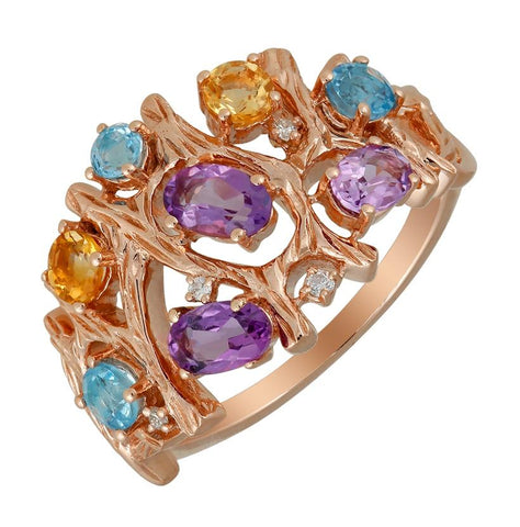 0.03 Ctw Diamond 14k Rose Gold Amethyst Topaz Citrine Round Shape Womens Gemstone Ring