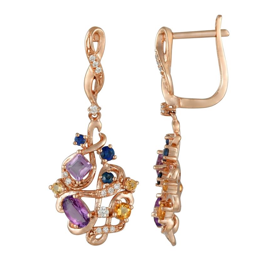 0.69 Ctw Diamond 14k Rose Gold Amethyst Sapphire Citrine Round Shape Womens Gemstone Earrings