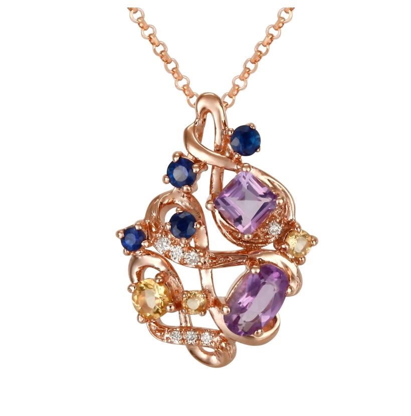 0.02 Ctw Diamond 14k Rose Gold Amethyst Sapphire Citrine Round Shape Womens Gemstone Necklace Pendant With 16 Inch Chain