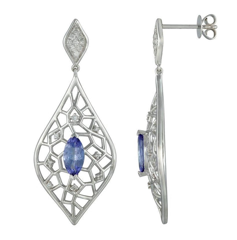 0.18 Ctw Diamond 14k White Gold Tanzanite Round Shape Womens Gemstone Earrings