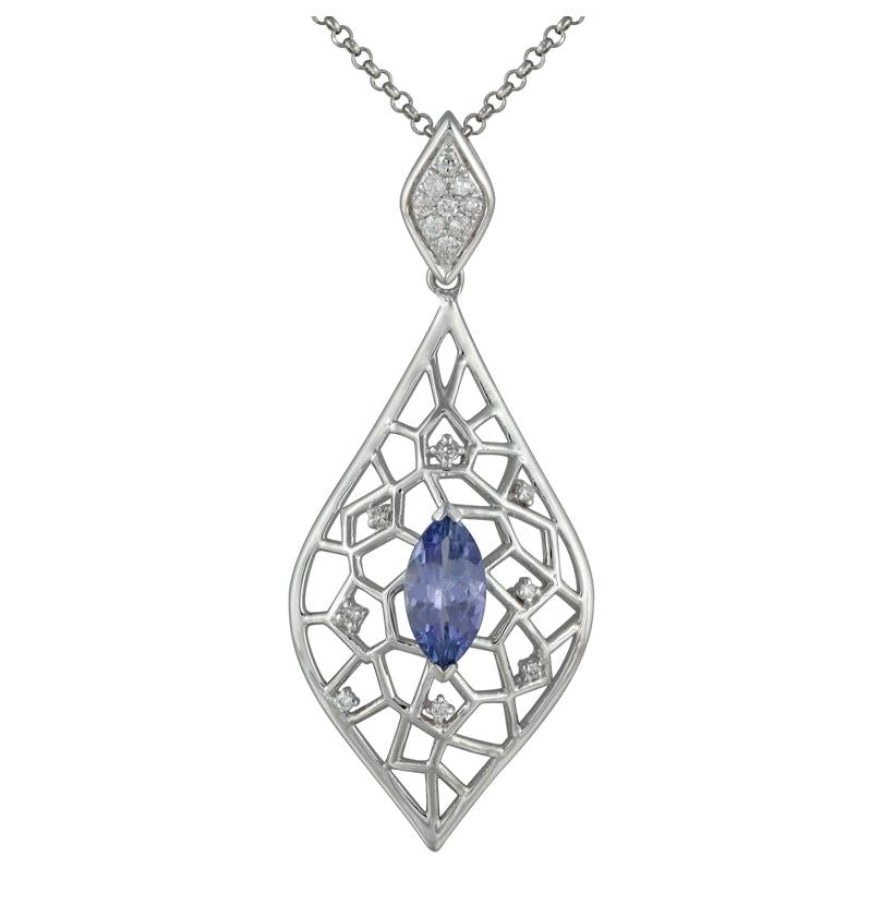 0.09 Ctw Diamond 14k White Gold Tanzanite Round Shape Womens Gemstone Necklace Pendant With 16 Inch Chain