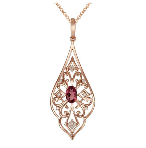 0.1 Ctw Diamond 14k Rose Gold Tourmaline Round Shape Womens Gemstone Necklace Pendant With 16 Inch Chain