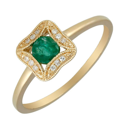 0.04 Ctw Diamond 14k Yellow Gold Emerald Round Shape Womens Gemstone Ring