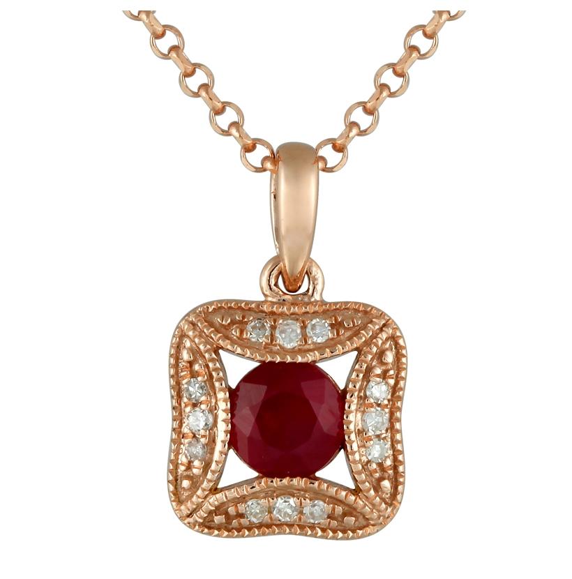 0.04 Ctw Diamond 14k Rose Gold Sapphire Round Shape Womens Gemstone Necklace Pendant With 16 Inch Chain