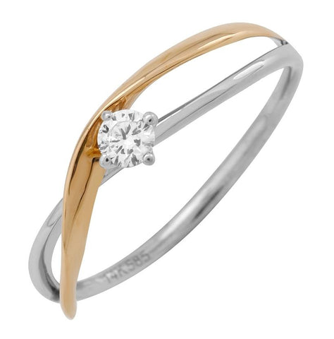 0.12 Ctw Diamond 14k Two Tone Gold Round Shape Womens Diamond Ring