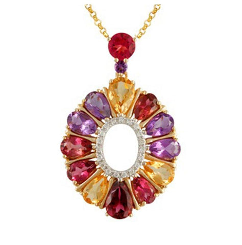 0.05 Ctw Diamond 14k Yellow Gold Tourmaline Citrine Amethyst Round Shape Womens Gemstone Necklace Pendant With 16 Inch Chain