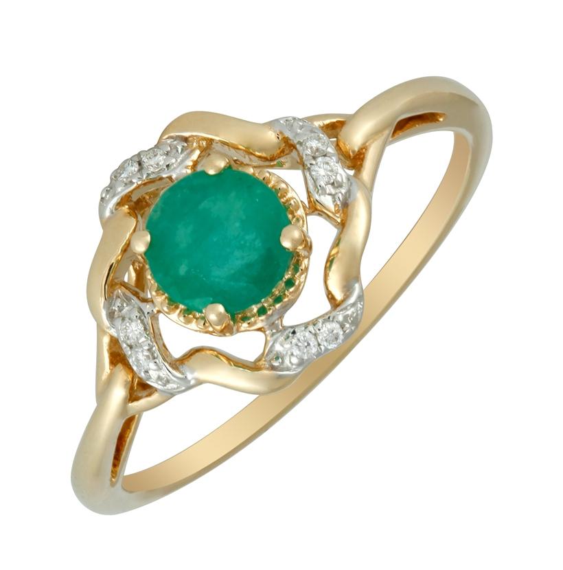 0.03 Ctw Diamond 14k Yellow Gold Emerald Round Shape Womens Gemstone Ring