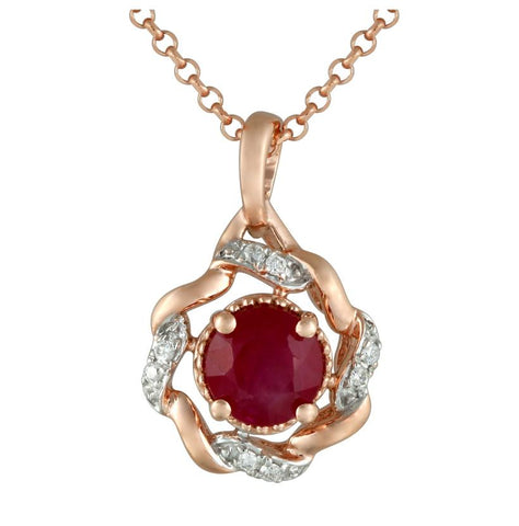 0.03 Ctw Diamond 14k Rose Gold Ruby Round Shape Womens Gemstone Necklace Pendant With 16 Inch Chain