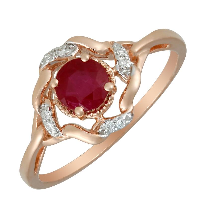 0.03 Ctw Diamond 14k Rose Gold Ruby Round Shape Womens Gemstone Ring