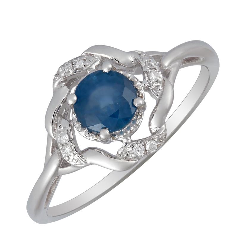 0.03 Ctw Diamond 14k White Gold Sapphire Round Shape Womens Gemstone Ring