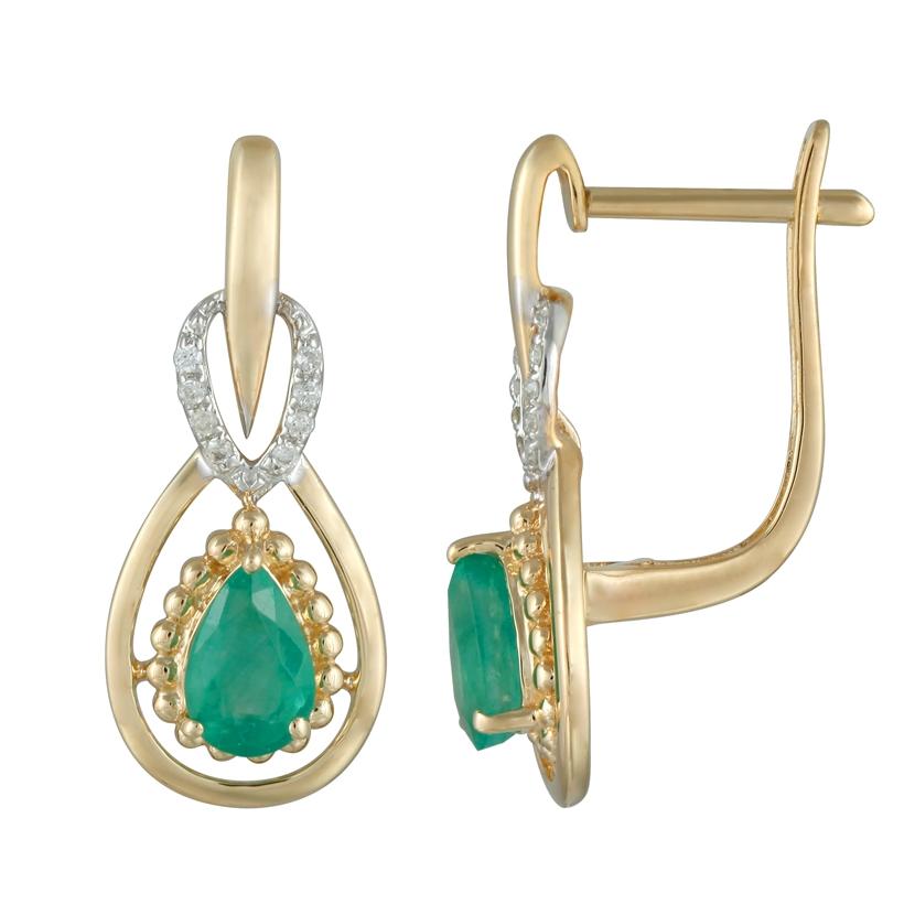 0.05 Ctw Diamond 14k Yellow Gold Emerald Round Shape Womens Gemstone Earrings